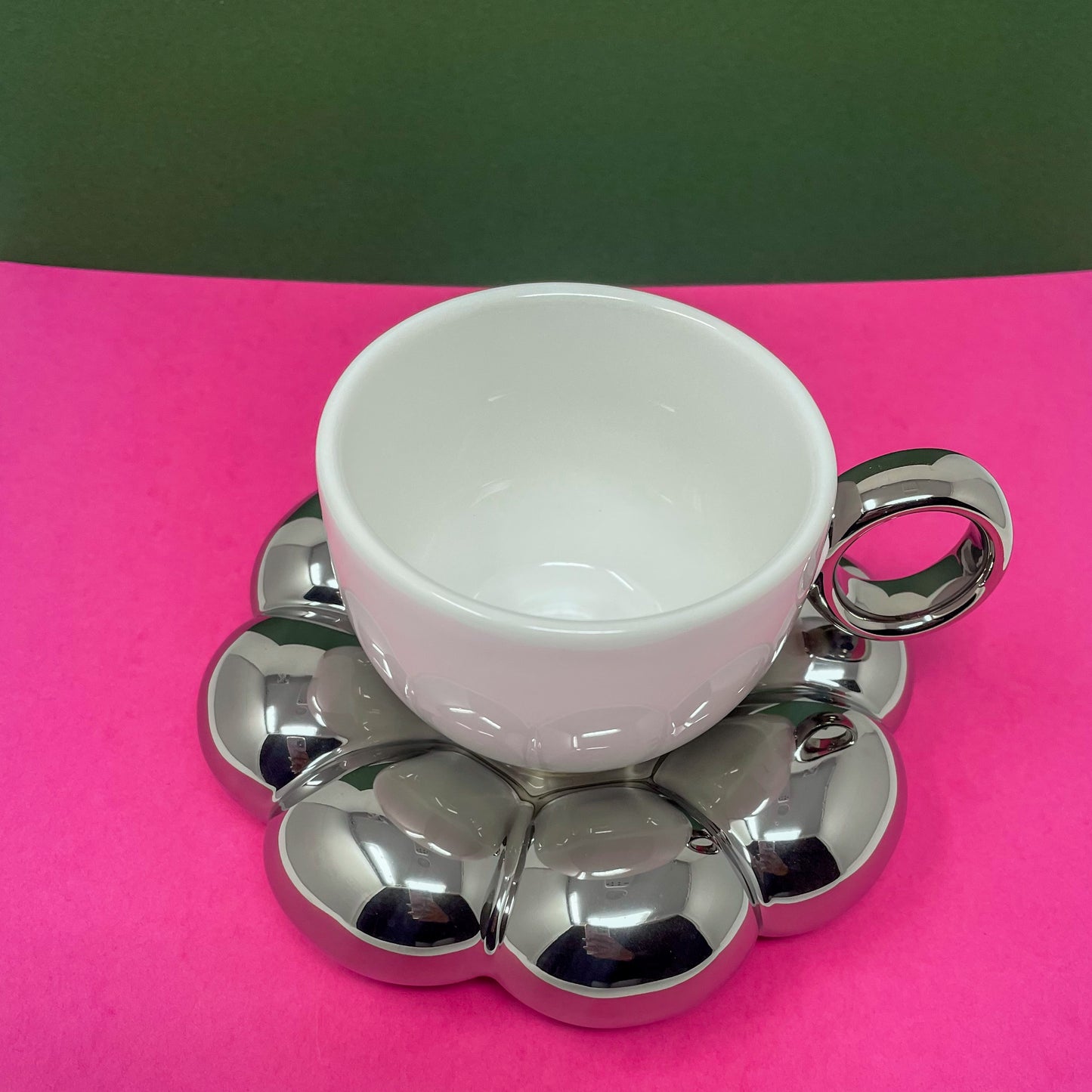 Silver Flower Mug and Saucer Set