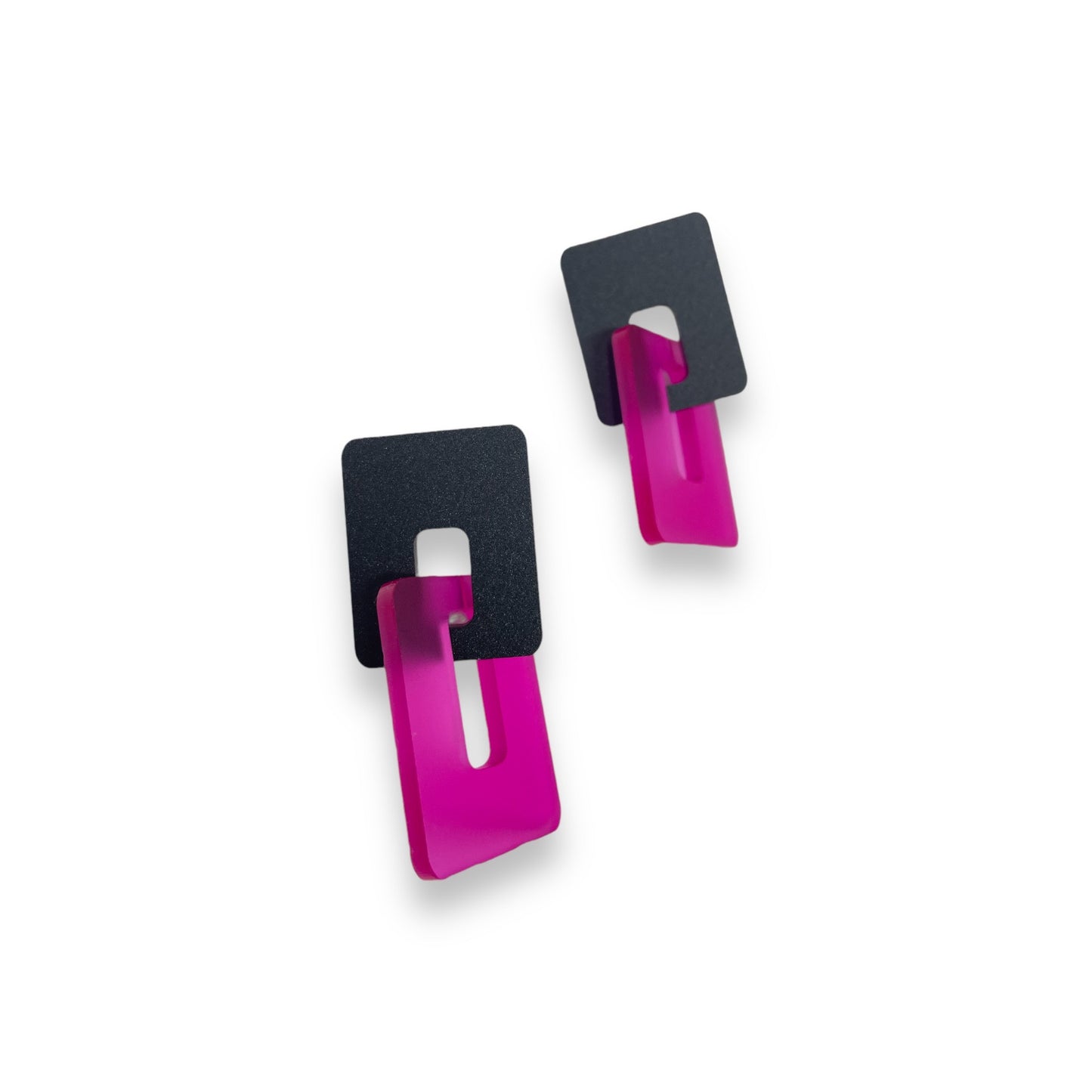 Linked Earrings Black and Magenta