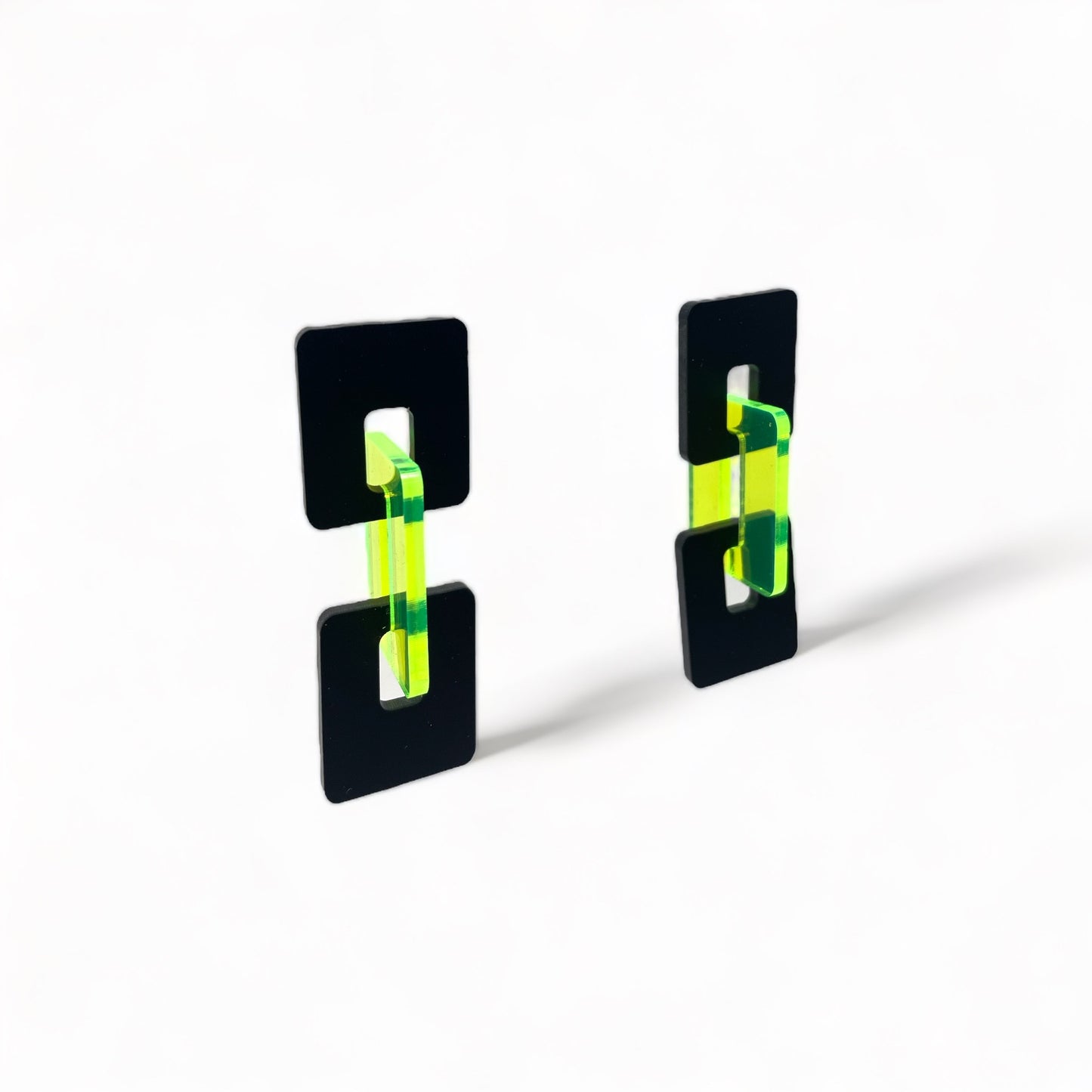 Linked Earrings Black and Neon