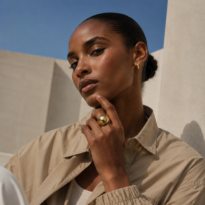 Gold Dome Statement Ring – Waterproof Stainless Steel Bold Ring