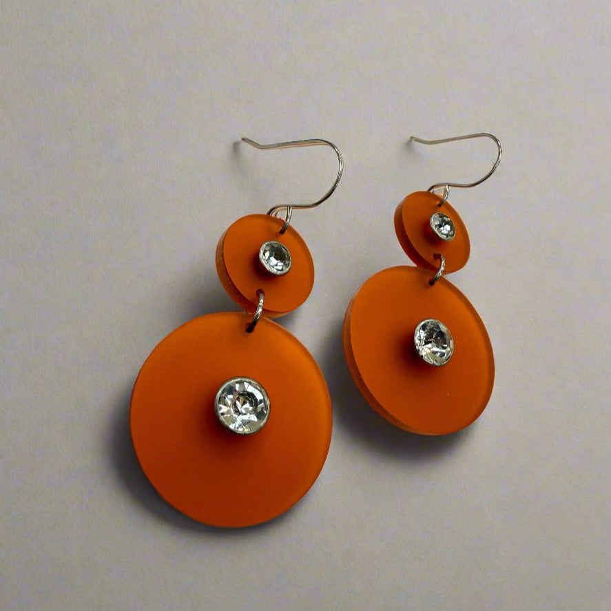Matte Orange Lightweight Acrylic Earrings with Silver Stainless Steel Detail – Modern Minimalist Jewelry