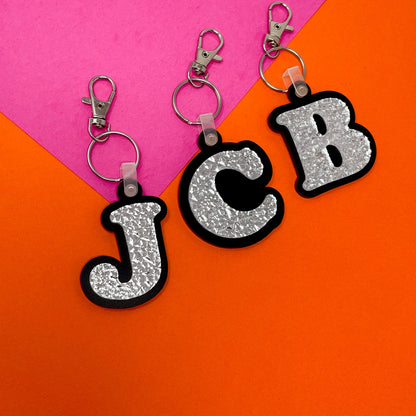 Black and Silver Personalized Letter Keychain