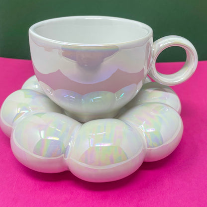 Iridescent  Flower Mug and Saucer
