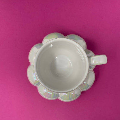 Iridescent  Flower Mug and Saucer