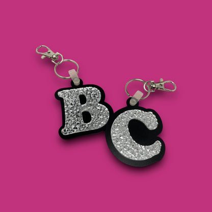 Black and Silver Personalized Letter Keychain