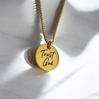 Trust God Engraved Gold Stainless Steel Necklace – Faith-Inspired Minimalist Jewelry