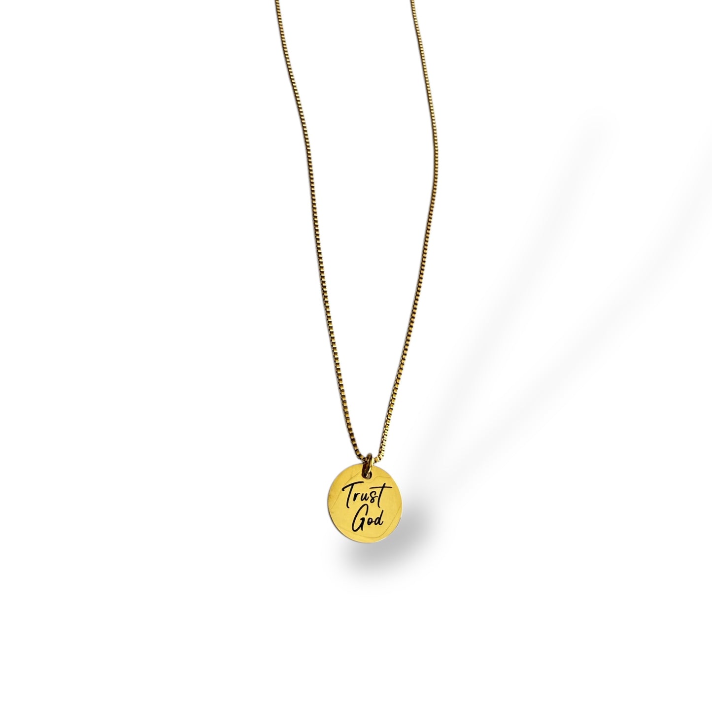 Trust God Engraved Gold Stainless Steel Necklace – Faith-Inspired Minimalist Jewelry