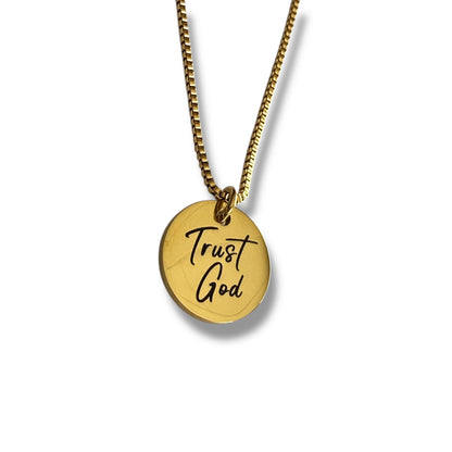 Trust God Engraved Gold Stainless Steel Necklace – Faith-Inspired Minimalist Jewelry