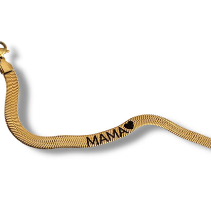 Mama Engraved Gold Stainless Steel Herringbone Bracelet – Elegant Minimalist Jewelry for Moms